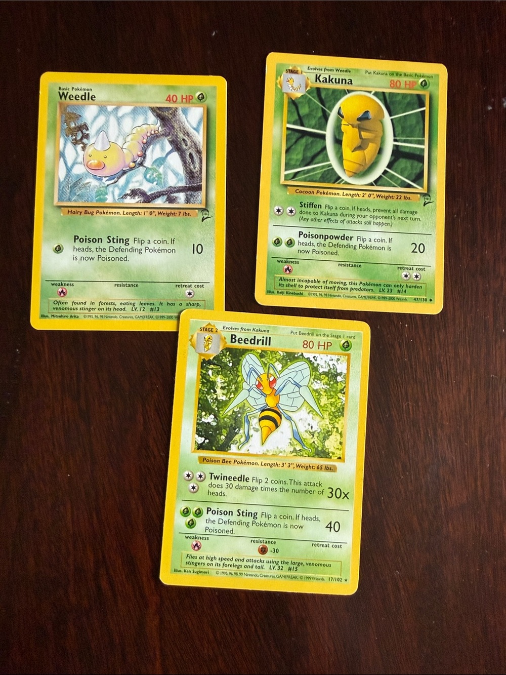Vintage pokemon card trio Weedle Kakuna Beedrill
